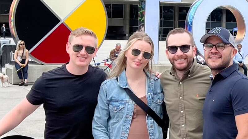 Ashley (middle,) with her baby and partner (left), and Cameron and Fernando (right) (Image: @ashparkss_ / CATERS NEWS)