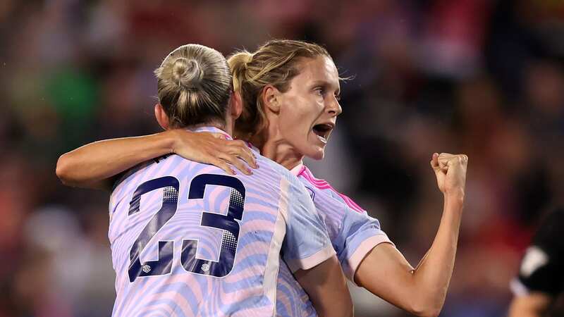 Cloe Lacasse celebrates with Alessia Russo after the late equaliser against Man Utd (Image: Photo by Matt McNulty/Getty Images)
