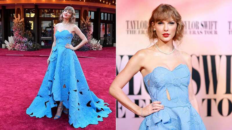 Taylor Swift wows in plunging gown at Eras premiere without Travis Kelce