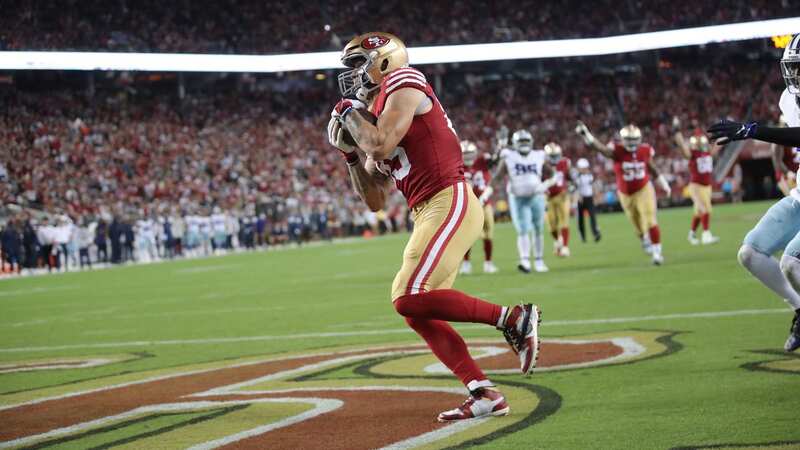 San Francisco 49ers head coach Kyle Shanahan has spoken about the T-shirt worn by George Kittle (Image: Ezra Shaw/Getty Images)
