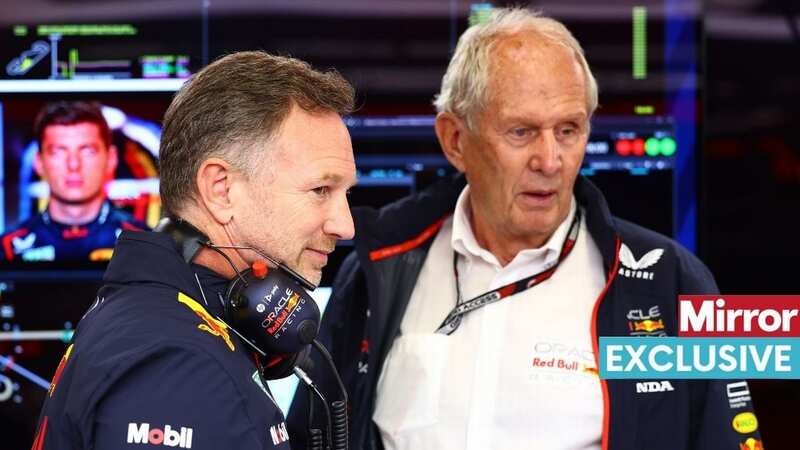 Red Bull team principal Christian Horner with adviser Helmut Marko (Image: Getty Images)