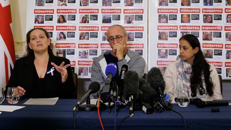 Ayelet Svatitzky (left), David Barr and Ofri Bibas Levy during a press conference in London today (Image: PA)