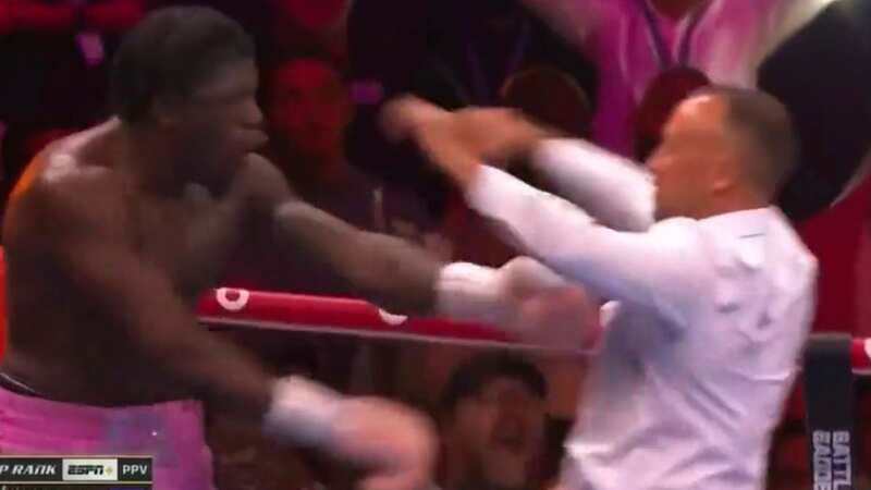 Heavyweight boxer David Adeleye pushed the referee after his loss