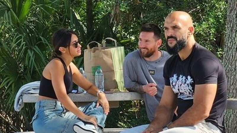 Lionel Messi was joined by his bodyguard as he enjoyed some family time with his wife and their son Thiago (Image: @Intermiamicfhub/Twitter)