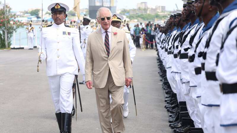 King with troops at naval base (Image: Ian Vogler / Daily Mirror)