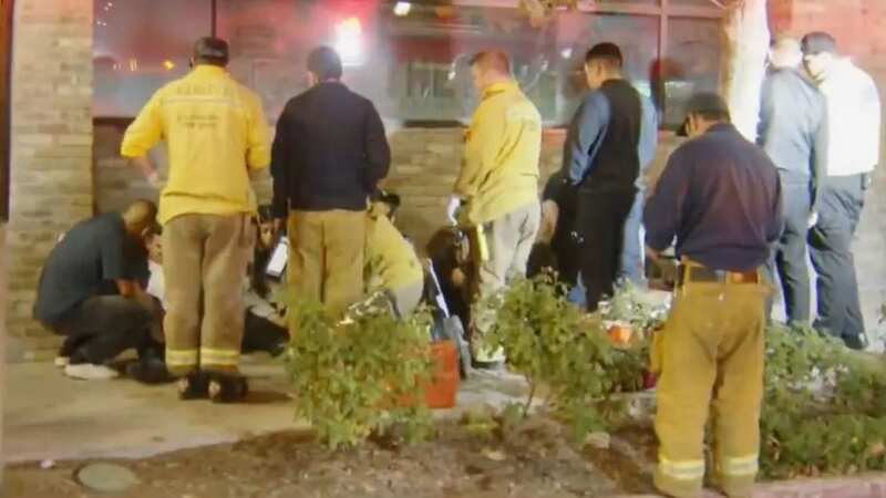 The Honda SUV crashed into a patio wall at the Black and Blue in Santa Clarita (Image: KTLA)
