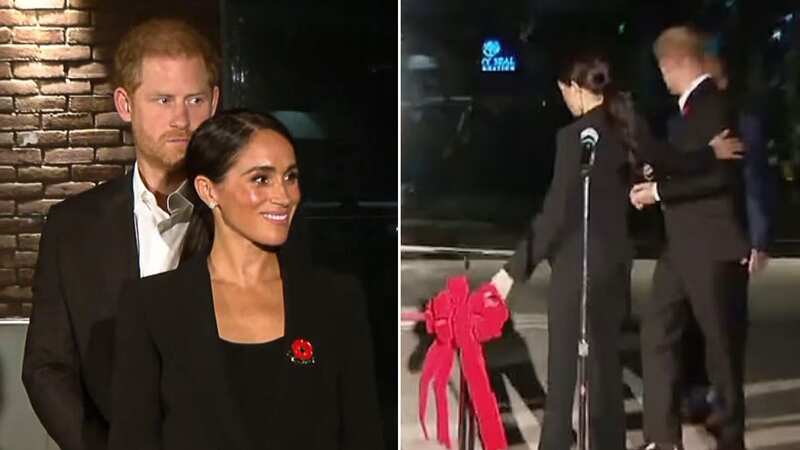 Awkward moment Meghan hurries up Harry in first public outing since 