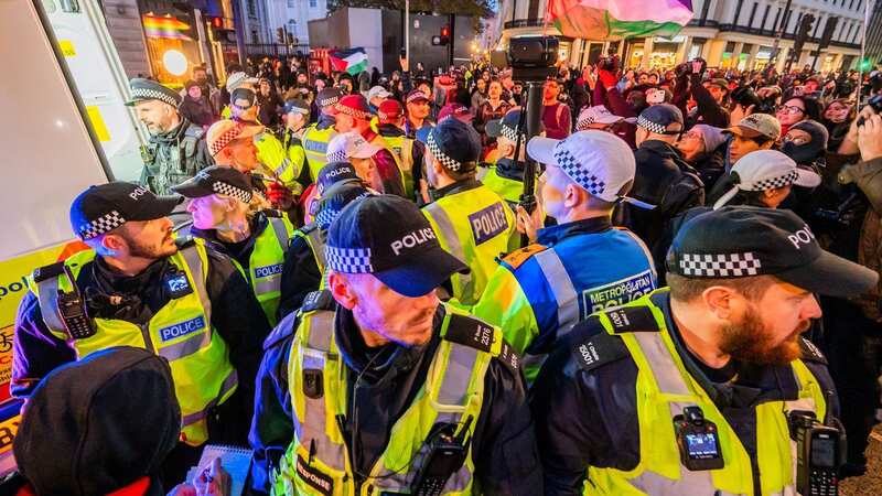 Police arresting a man at a pro-Palestine protest in Trafalgar Square (Image: Guy Bell/REX/Shutterstock)