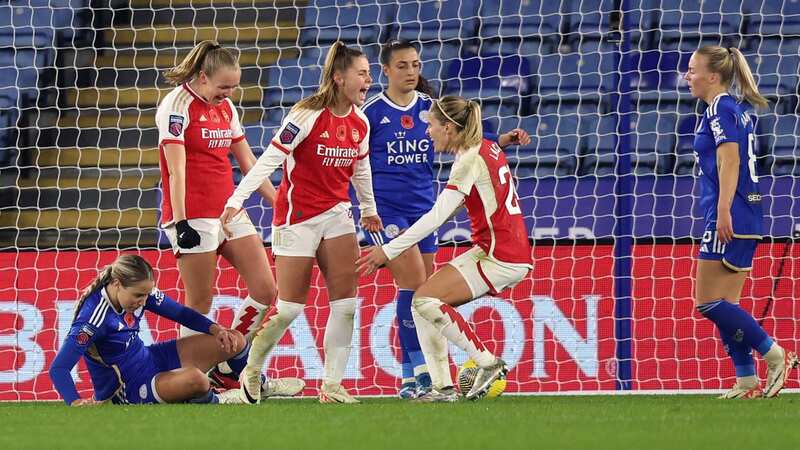Ebony Salmon of Aston Villa celebrates with teammates Rachel Daly and Sarah Mayling after scoring the team