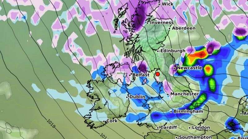 This weather map for November 25 shows a lot of snow across parts of the UK (Image: WXCHARTS)