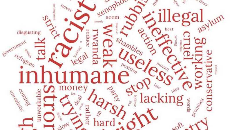 The most commonly used words included inhumane and racist (Image: Yougov)