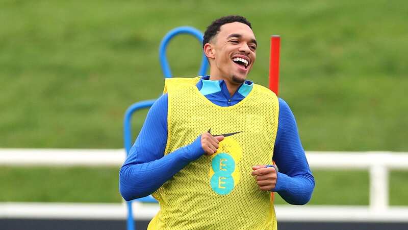 Trent Alexander-Arnold of England reacts during an England Training Session (Image: Getty Images)