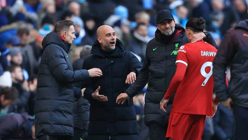 Pep Guardiola had an argument with Darwin Nunez after the game (Image: Simon Stacpoole/Getty Images)