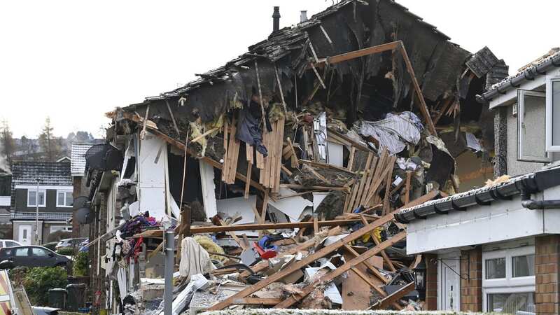 The scene on Baberton Mains Avenue, Edinburgh, after the explosion (Image: PA)