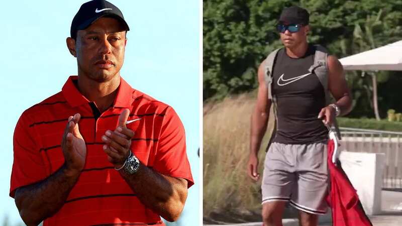 Tiger Woods showed off his muscular physique when he arrived on Sunday (Image: X @PGATour)