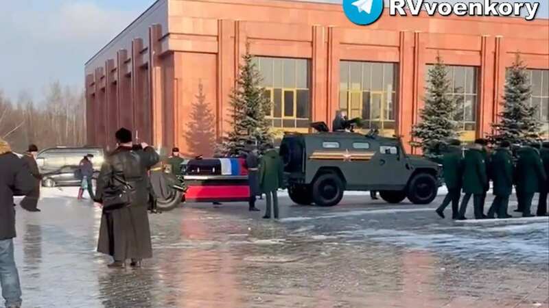 Ultra-rare Russian military funeral for General killed in Ukraine caught on film