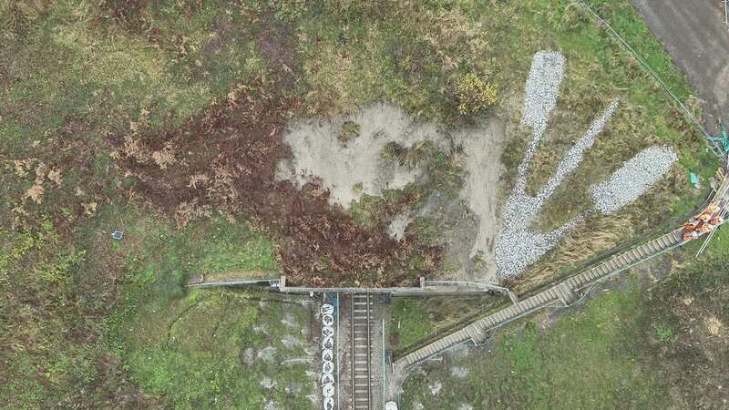 The landslip at Crewkerne Tunnel, pictured from above (Image: Network Rail Wessex / SWNS)