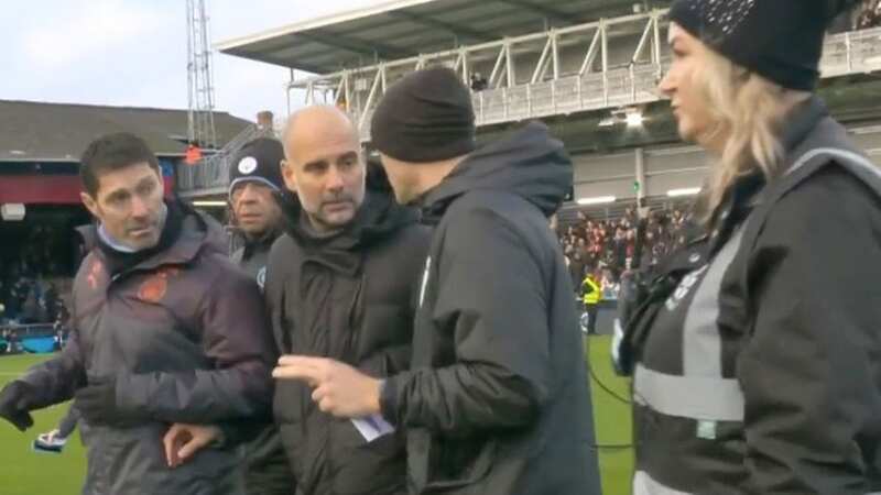 Pep Guardiola confronted fourth official Craig Pawson at half-time