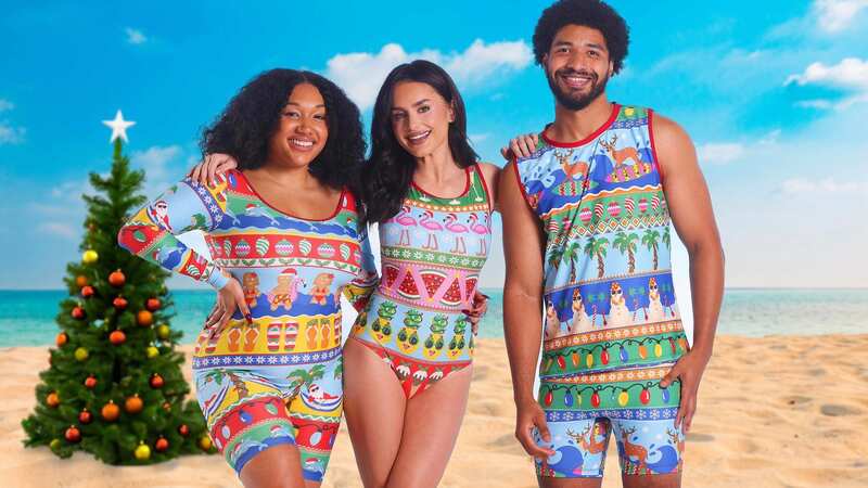 Amber Davies models easyJet Holidays’ new Christmas Jumper beachwear collection. (Image: Joe Pepler/PinPep)