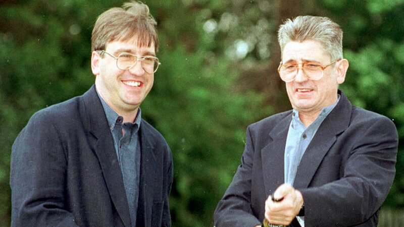 Mark Gardiner (left) and former business partner Paul Maddison split the whopping A£22m jackpot in 1995 (Image: PA)