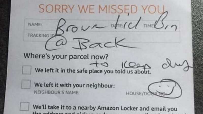 Amazon courier driver left parcel in a household waste bin (Image: Helen Verrill)