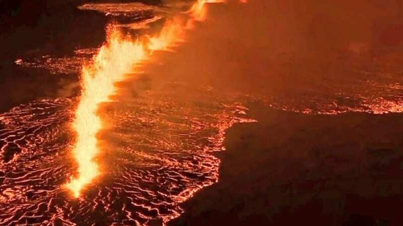 Footage shown live on Icelandic TV captures the live volcanic eruption on the Reykjanes peninsula (Image: @KryptoSamael/X)
