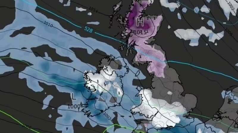 This WX Charts shows where it will snow on December 26 (Image: WXCharts)