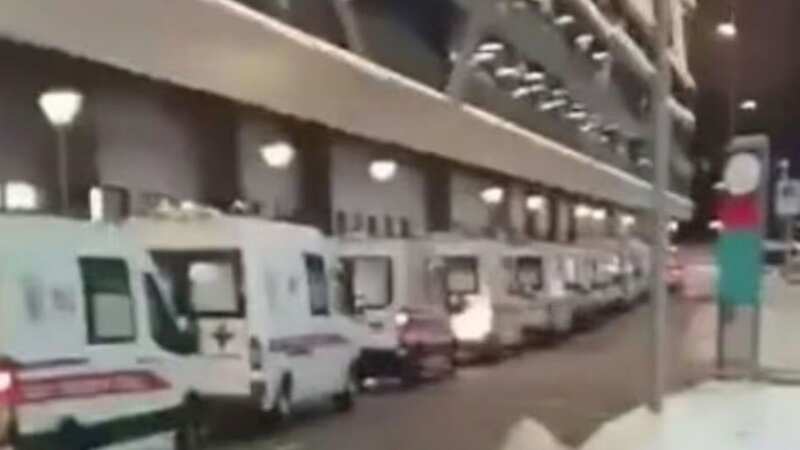 Huge queues of ambulances have been seen outside hospitals in Russia (Image: Telegram)