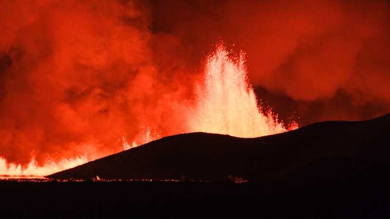 Flowing lava is seen during at a a fissure on the Reykjanes peninsula 3km north of Grindavik (Image: AFP via Getty Images)