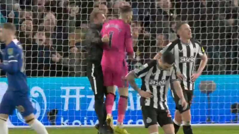 Fan invades pitch Newcastle Dubravka (Image: DAZN)