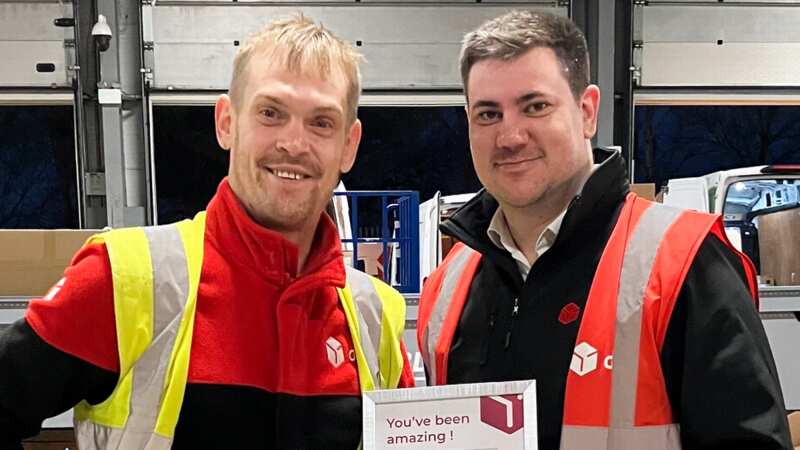 Chris Peers receiving his award from depot General Manager Luke Meadowcroft