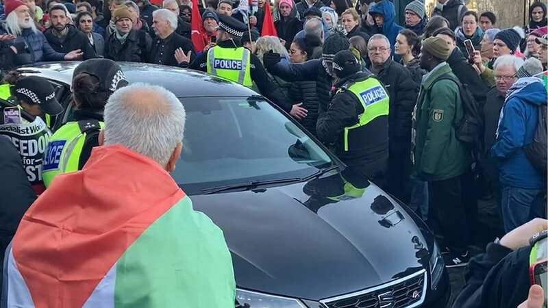 A car was involved in a crash during a pro-Palestine demonstration in Edinburgh (Image: PA)