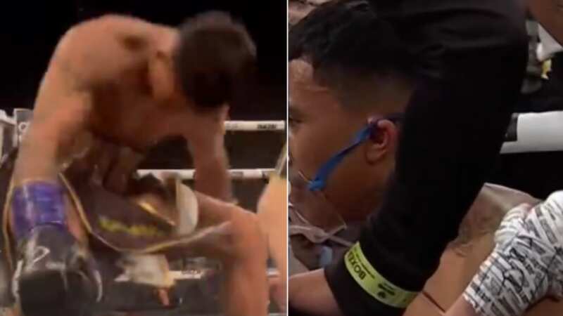 Small Spartan Jay needed to be put on oxygen after being knocked out in the fight (Image: Misfits Boxing)