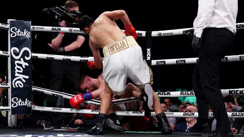 Ed Matthews was knocked out of the ring by Luis Pineda in their Misfits Boxing fight