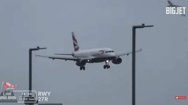 Moment British Airways flight abandons landing at airport during Storm Isha