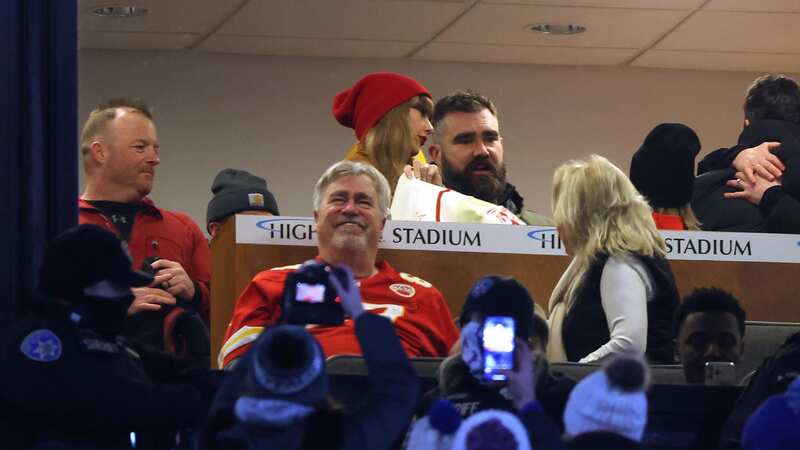 Taylor Swift was spotted with Jason and Kylie Kelce at the Chiefs-Bills Divisional matchup (Image: Photo by Al Bello/Getty Images)