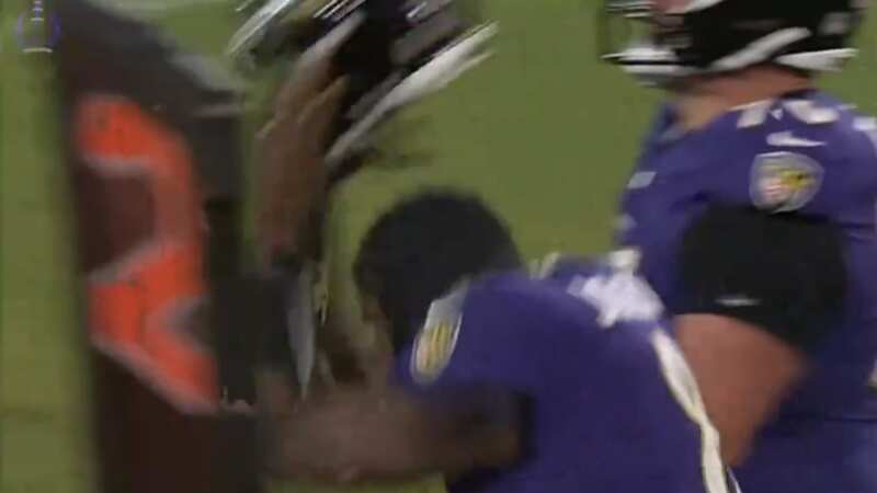 Lamar Jackson was frustrated after throwing an interception midway through the fourth quarter (Image: X @NFL)