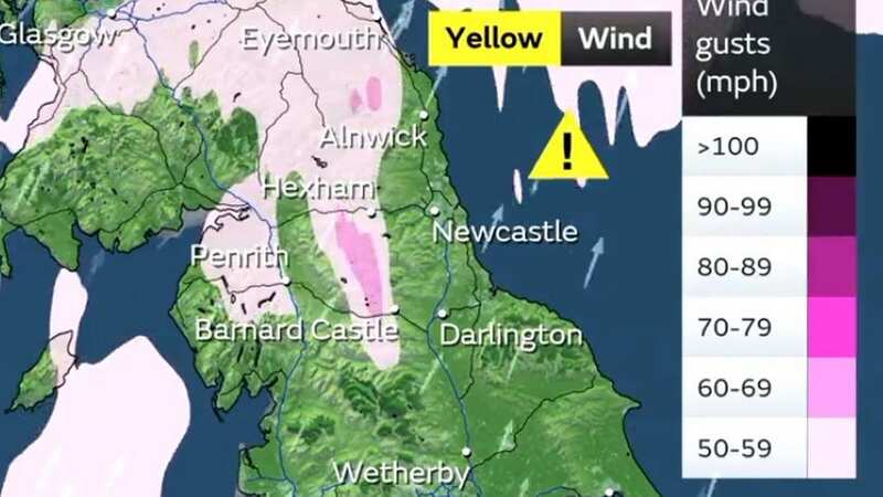 Maps show a wall of snow covering parts of the UK on February 14 (Image: MET OFFICE)