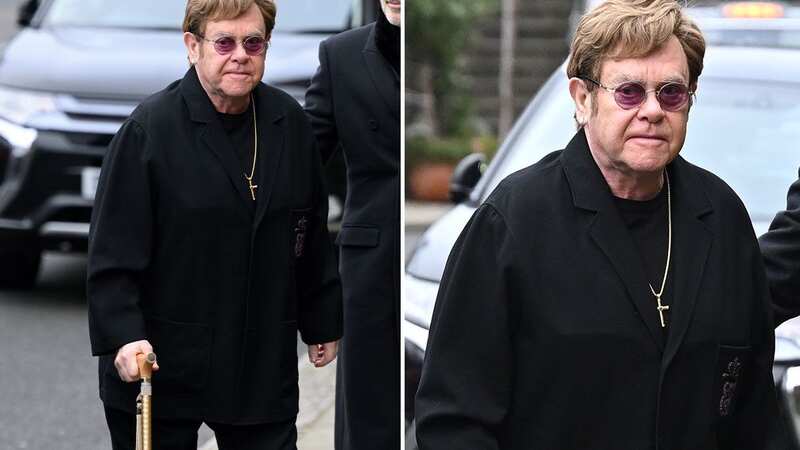 Sir Elton John was spotted with some kind of medical boot at Derek Draper