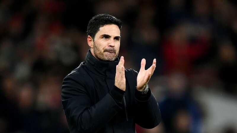 Mikel Arteta applauds the fans after the team