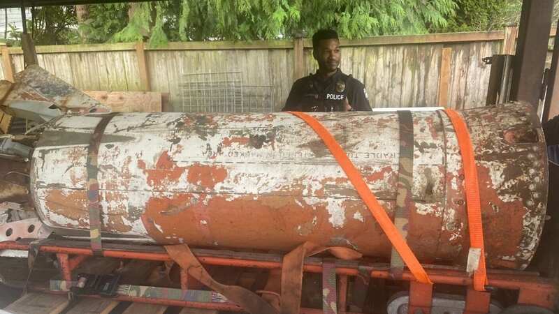 Police were left bemused by the military rocket being in a garage (Image: Bellevue Police Dept)