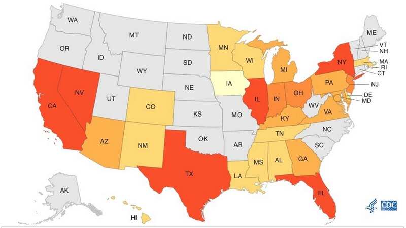 Worrying maps show a rise in multiple deadly fungal diseases around the US (Image: CDC)