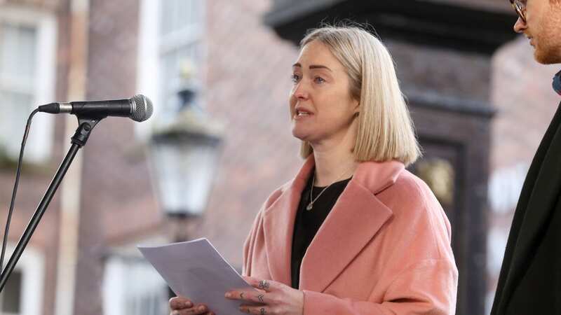 Esther Ghey at the vigil for Brianna in Warrington today (Image: CHRIS NEILL)