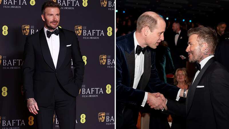 David Beckham caught up William, Prince of Wales, at the 2024 BAFTAs - but film fans were enraged to see the footballer there (Image: Getty)