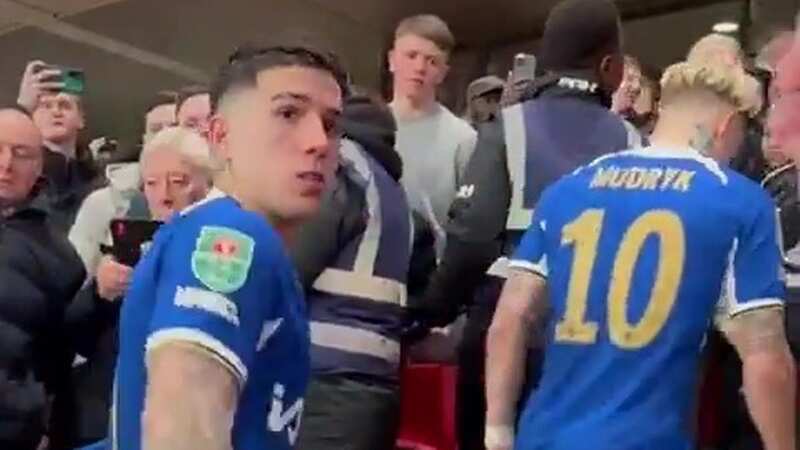 Enzo Fernandez appeared annoyed with a Liverpool fan (Image: X)