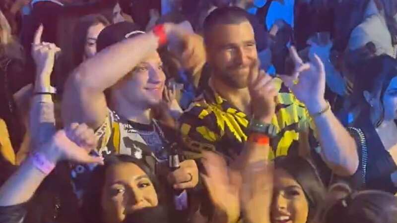Mahomes and Kelce partied at the XS nightclub at the Wynn on the Las Vegas strip on Saturday (Image: X/John Katsilometes)
