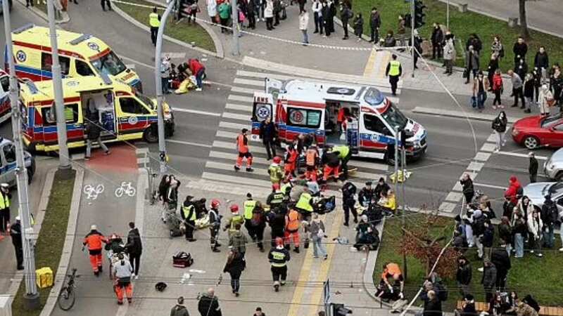 A large emergency services presence at the scene in Poland (Image: @Poland24com/Twitter)