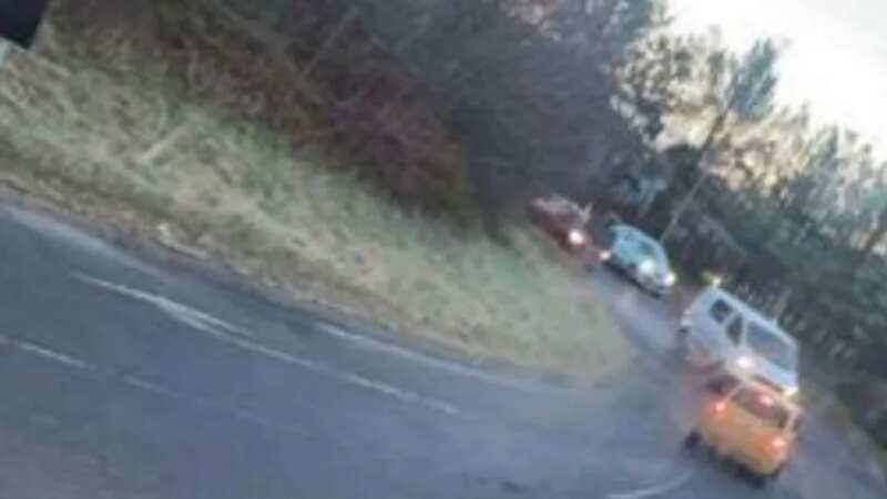 The heart-in-mouth moment was captured by a bus passenger after the Fiat seemingly drove the wrong way around the busy roundabout