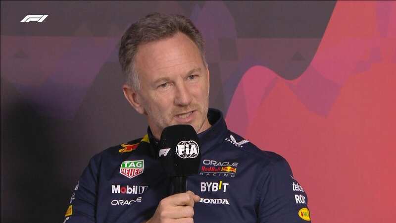 Christian Horner speaking to the media (Image: Sky News)