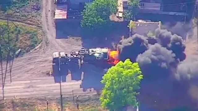 A large explosion at the back of the missile system’s trailer is visible (Picture: Will Stewart)
